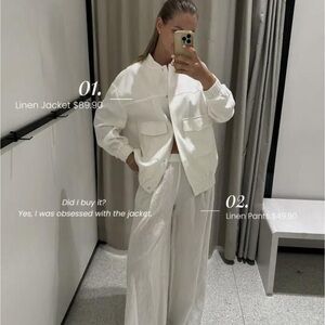 Zara White linen oversized bomber jacket size SMALL